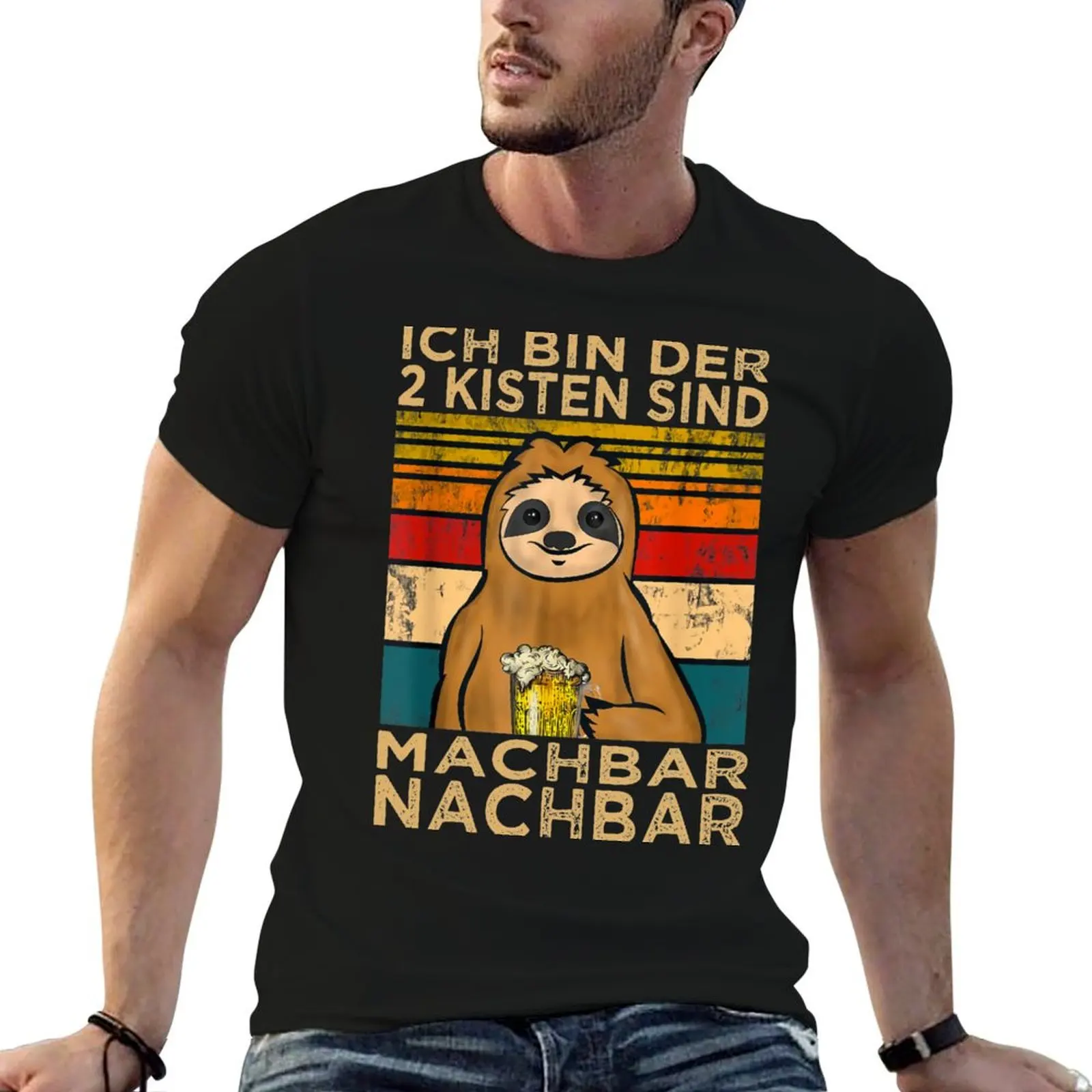 Фото Футболка 2 Kisten sind sind machbar Nachbar Nachbarschaft Faultier, хлопковая, мужская, 100% хлопок, летняя №1