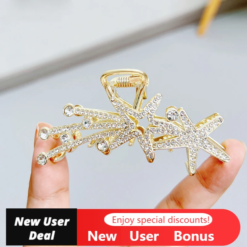 

Metal Hairpin Ladies 2022 New Geometric Hollow Full Rhinestone Stars Elegant Golden Hair Claw Retro Fashion Hair Accessories