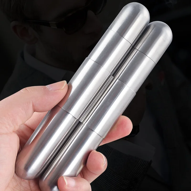 

2023 New Portable Retro Metal Stainless Steel Cigar Moisturizing Tube with Two Cigarette Tubes Cigar Travel Humidor