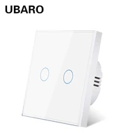 ubaro eu standard 2 gang wall touch sensor switch with crystal glass panel power interruptor blue red backlight on off 100 240v