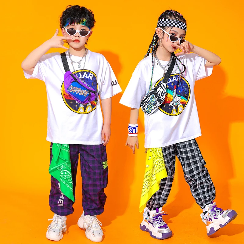 

2022 New Children Modern Dance Clothing For Kids White T-Shirts Loose Pants Streetwear Jazz Dance Performance Clothes DQS9185