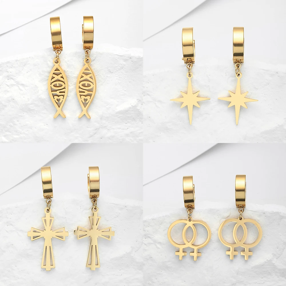 

Sipuris Ear Cuff Clip Stainless Steel Dangle Earrings Butterfly Cross Vinatge Animal Earrings Pendants Jewelry For Women New