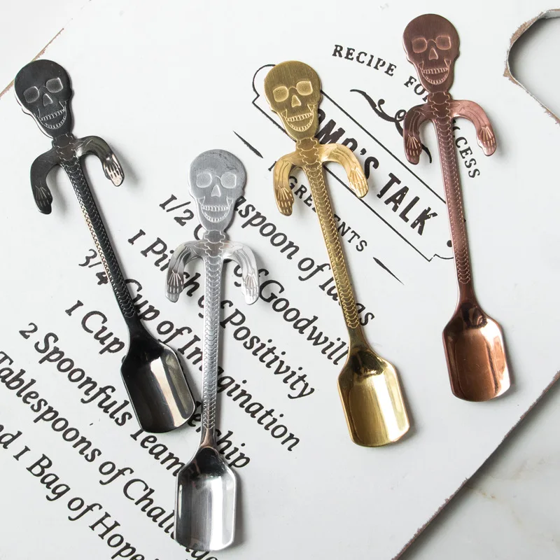

Creative Skull Spoon 304 Stainless Steel Can Be Hung Cup Stirring Coffee Tea Snack Spoon Kitchen Tableware Halloween Gift