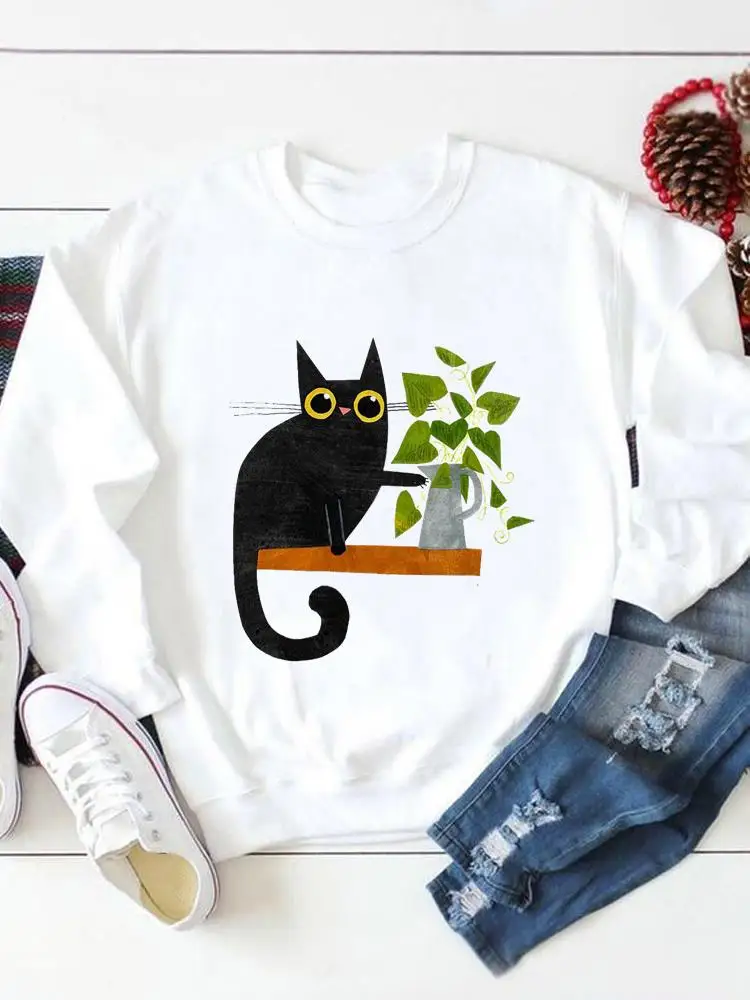 

Cat Plant Trend Sweet Trend Print Graphic Sweatshirts Casual Autumn Pullovers Fashion Spring Fall Female Women Regular Clothing