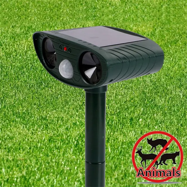 Solar Animal Repellant Ultrasonic Cat Dog Repellant Solar Powered Waterproof Animal Deterrent with 3 Vertical Rod Safety 3