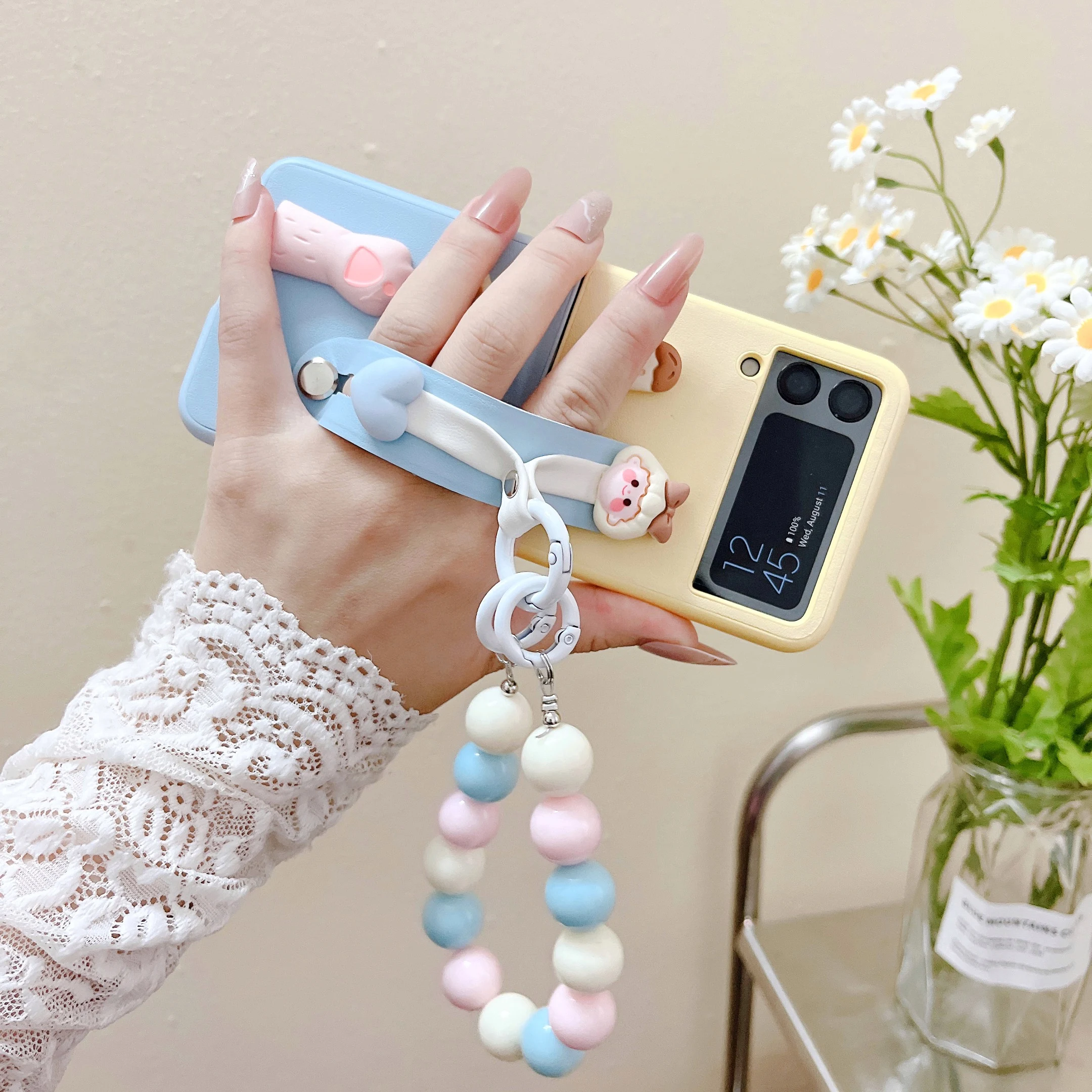 Kup Śliczne Składane Etui Na Telefon Do Samsung Z Flip 4 Etui ZFlip3 Twarde Tylna Pokrywa Z Bransoletką Do Samsung Galaxy Z Flip 4 Z Klapką 3 5G
