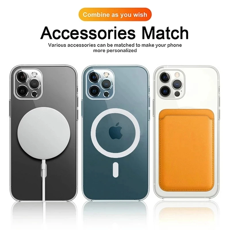 Original For Magsafe Magnetic Transparent Case For iPhone 13 12 mini 11 14 Pro Max 8 Plus SE X XR XS MAX Wireless Charging Cover