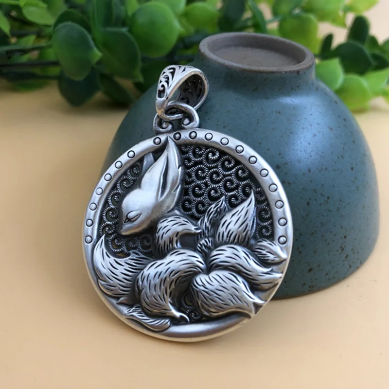 

S999 nine-tailed fox elephant pendant necklace fashion national wind ancient couples hang birthday gift
