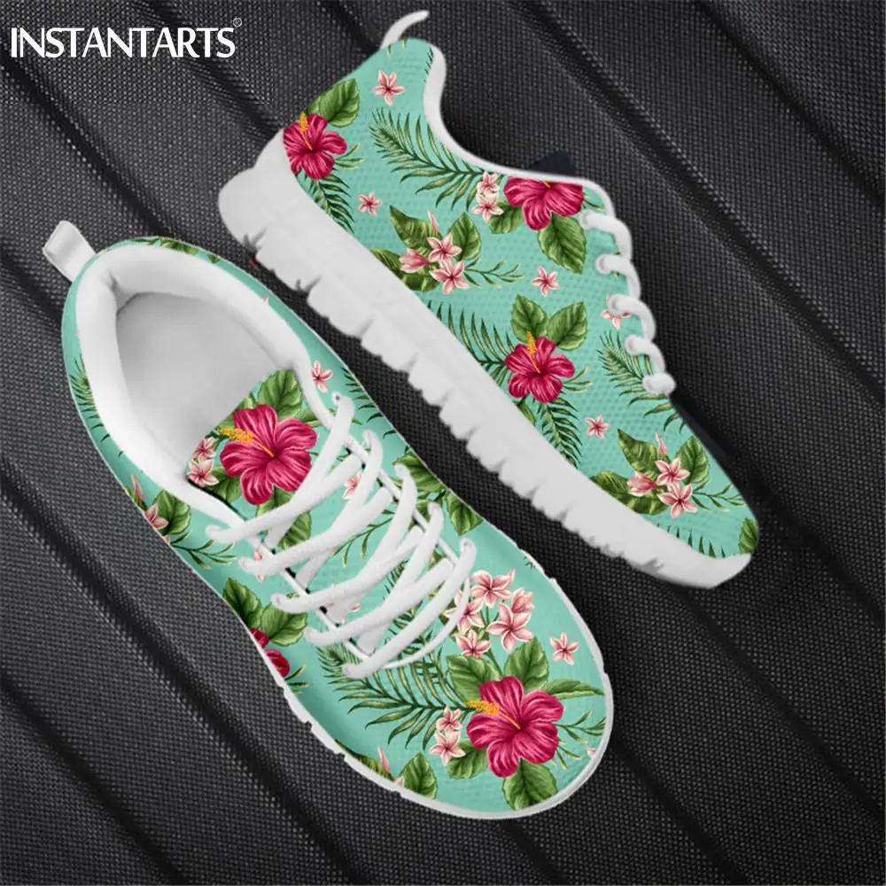 

INSTANTARTS Plumeria and Hibiscus Hawaiian Flower Printed Women's Sneakers Casual Flats Shoes Woman Spring/Summer Ladies Zapatos
