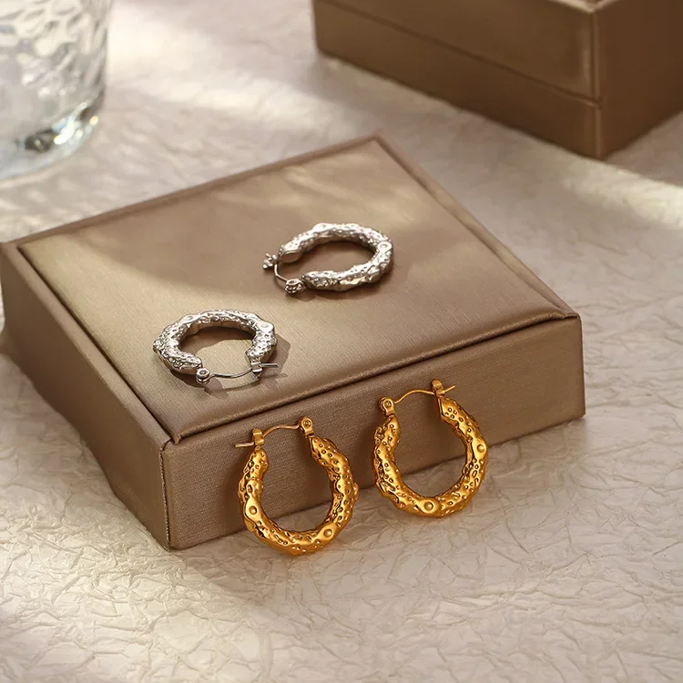 Flyfyp Позолоченные шикарные водонепроницаемые серьги-кольца из нержавеющей стали