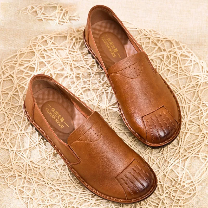 Comfortable genuine leather loafers mother ballet shoes for women high quality sli-on Moccasins womens flats