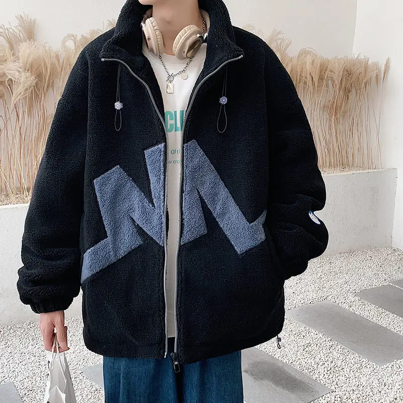 Trendy Lamb Wool Cotton-Padded Jacket Coat Men's Winter Thickened Velvet Padded Cotton-Padded Jacket 2023 New Casual Spring and