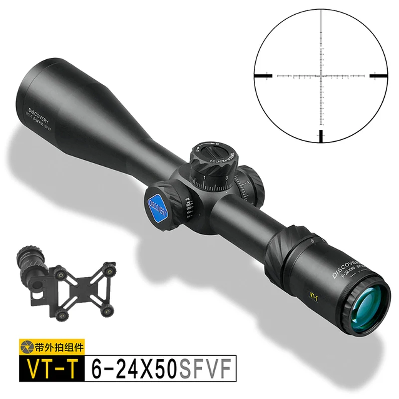 

Discovery Rifle Scopes VT-T 6-24X50SFVF FFP Scope First Focal Plane Illuminated with Phone Adapter .338 Shockproof