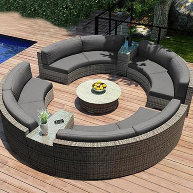 

Outdoor Hotel arc outdoor sofa outdoor circular rattan sofa combination garden courtyard semi-circular rattan chair sofa