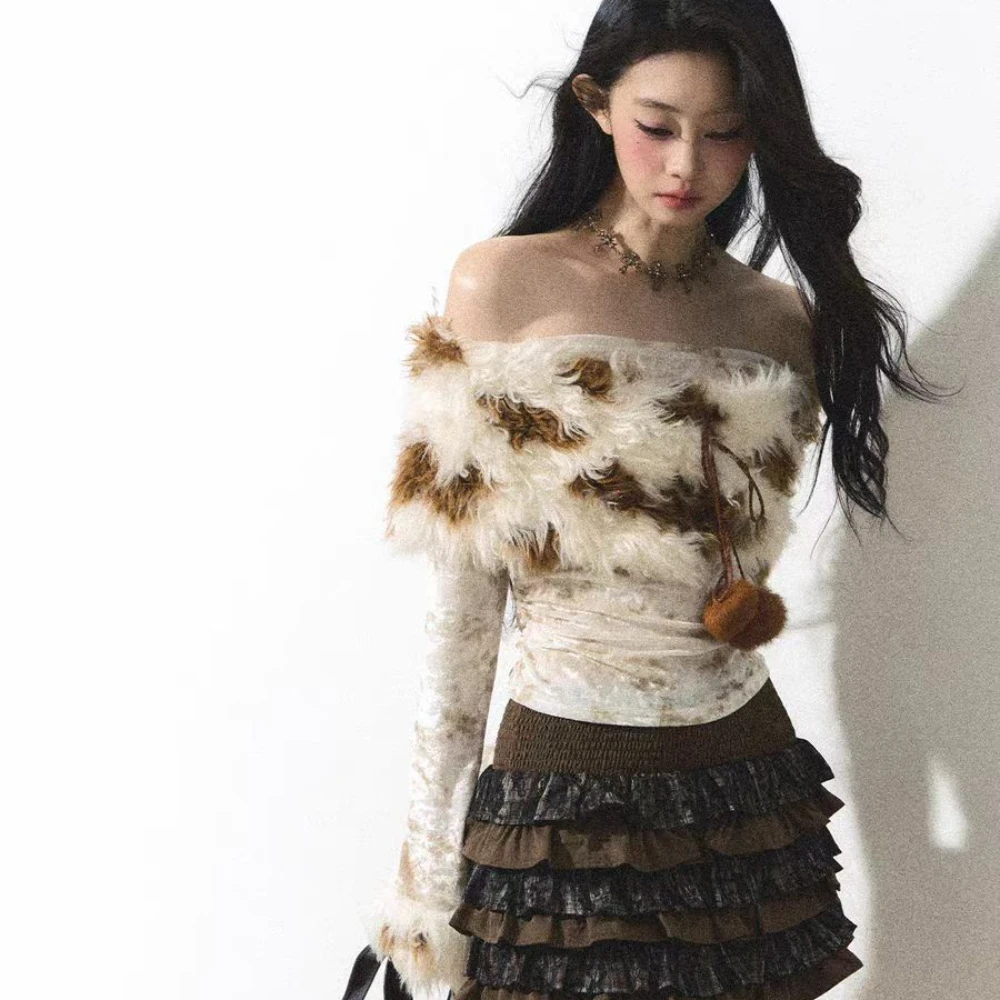 Ретро футболка из полиэстера с искусственным мехом