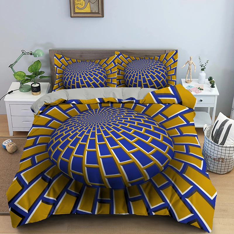 

3D Abstract Geometric Duvet Cover Twin Queen Psychedelic Spiral Swirl Microfiber Bedding Set Print Comforter Cover Pillowcases