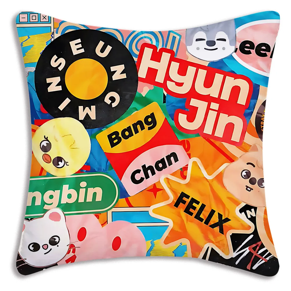 Pillow Covers Cartoon S-Skzoo-o k-Kpops S-Stray K-Kids Sofa Decorative Home Double-sided Printing Short Plush Cute Cushion Cover