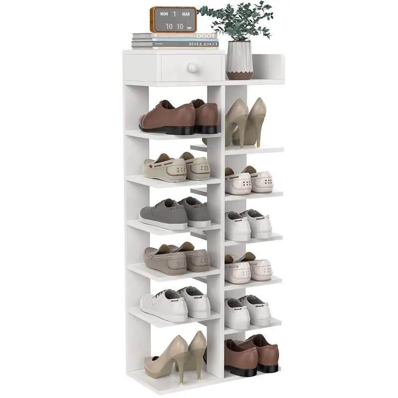 

Деревянный шкаф для обуви, вертикальная узкая стоячая полка, стеллаж для хранения, 7 ярусов с выдвижным ящиком