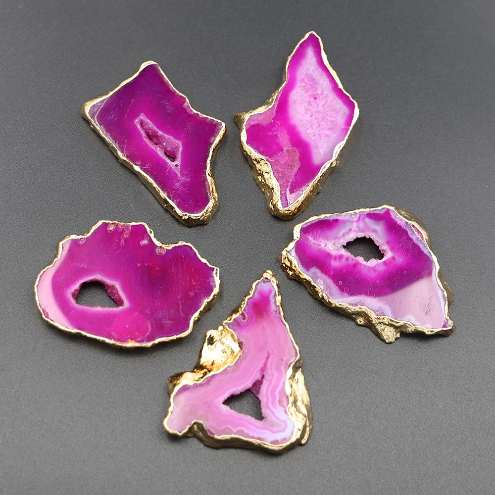 Natural Stone Agates Irregular Geode Polished Gold Crystal Slice Pendants Decoration Brazil Healing Reiki Mineral Home Decor 1PC