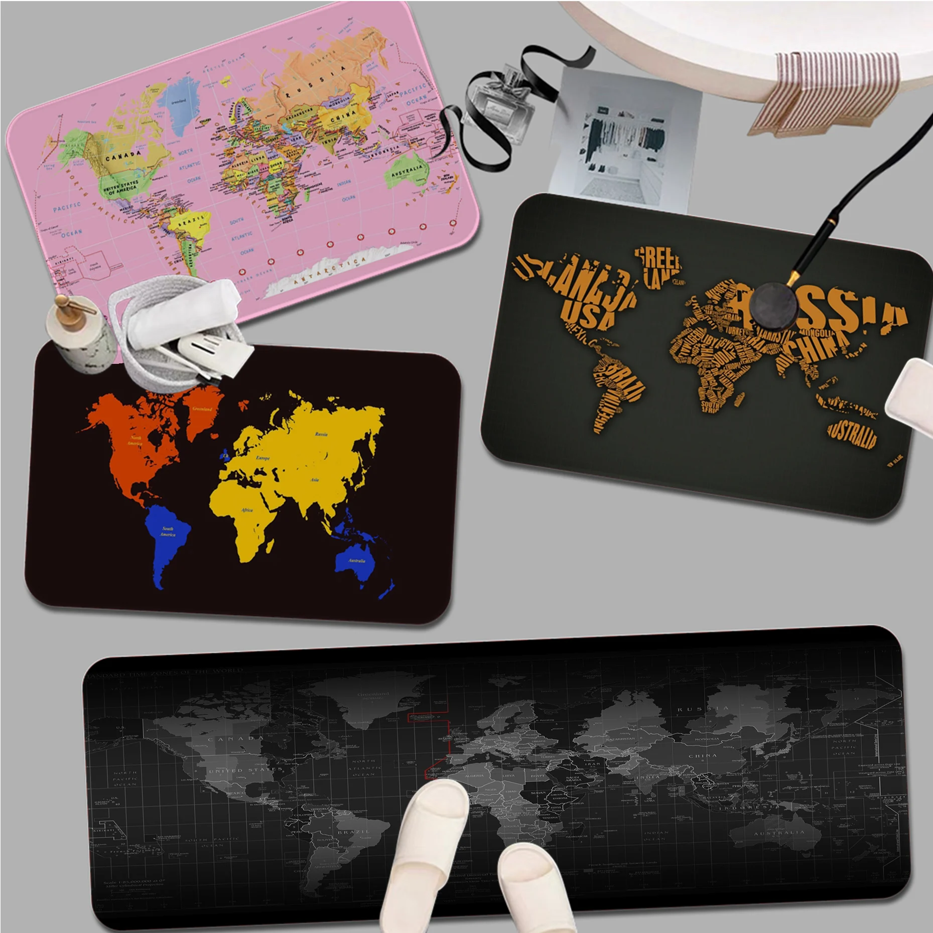 

World Map Travel Bath Mat Retro Multiple Choice Living Room Kitchen Rug Non-Slip Bedside Area Rugs