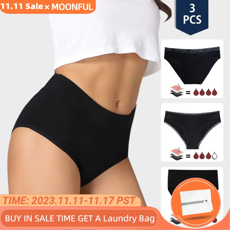 

3 PCS Cotton Menstrual Panties Women Lot Leak Proof Period Underwear Heavy Flow 4 Layer Menstrual Cycle Absorbent Underwear Pack