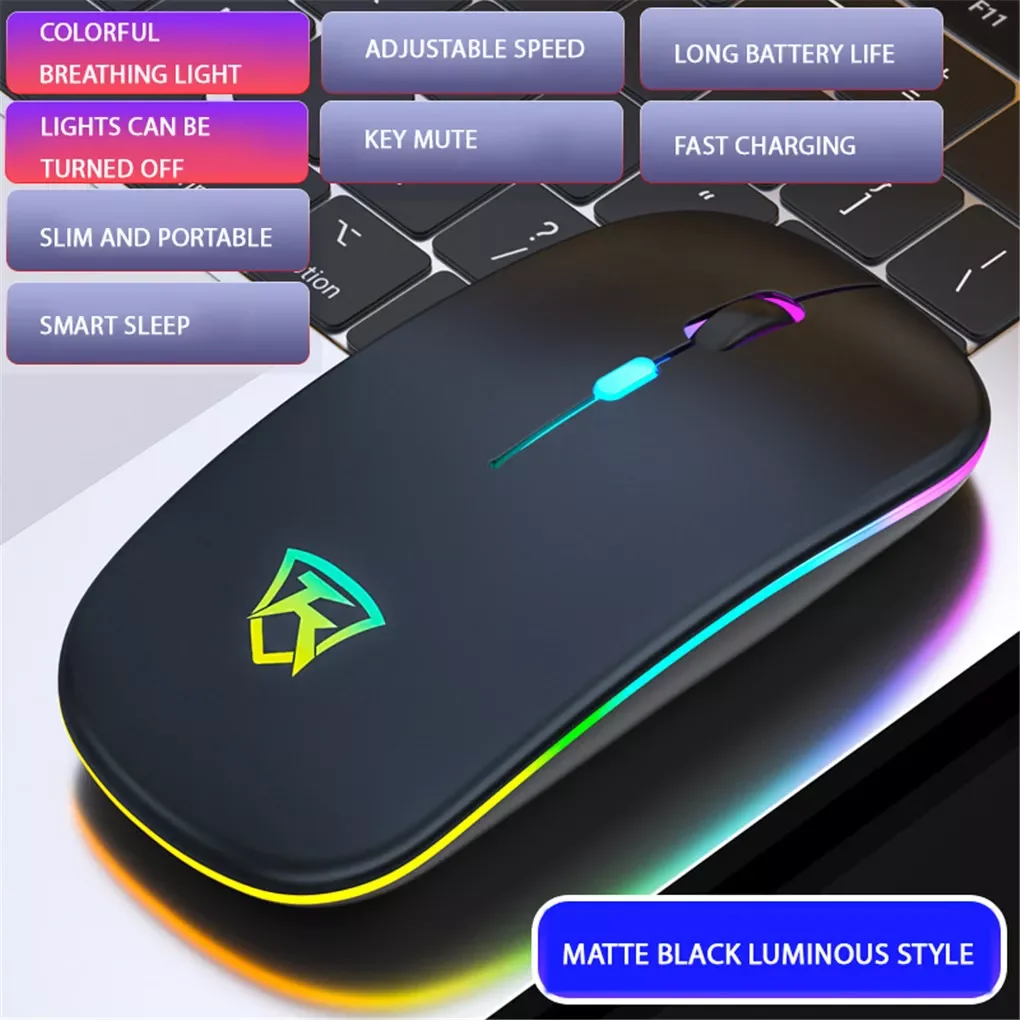 

2.4G LED Backlit Wireless Mouse USB Rechargeable LED RGB Mouse Computer Laptop Adjustable 1000-1600 DPI Optical Mice