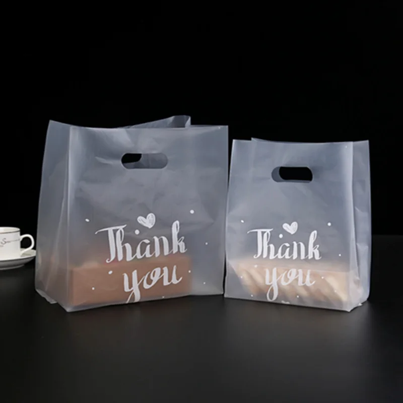 

50pcs Thank You Plastic Bags Christmas Gift Packaging Bag With Hand Shopping Bag Wedding Party Favor Candy Cookie Wrapping Bags