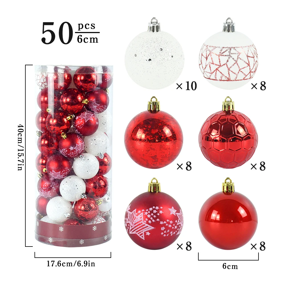

50Pcs 6cm Christmas Balls Decoration New Year Party Home Garden Christmas Tree Glitter Ornaments Ball Xmas Hanging Pendants Gift