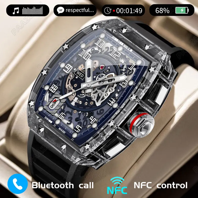 

New Luxury Smartwatch Dynamic Island NFC Bluetooth Call Blood Glucose Heart Rate Blood Pressure Monitoring Smart Watch for Men
