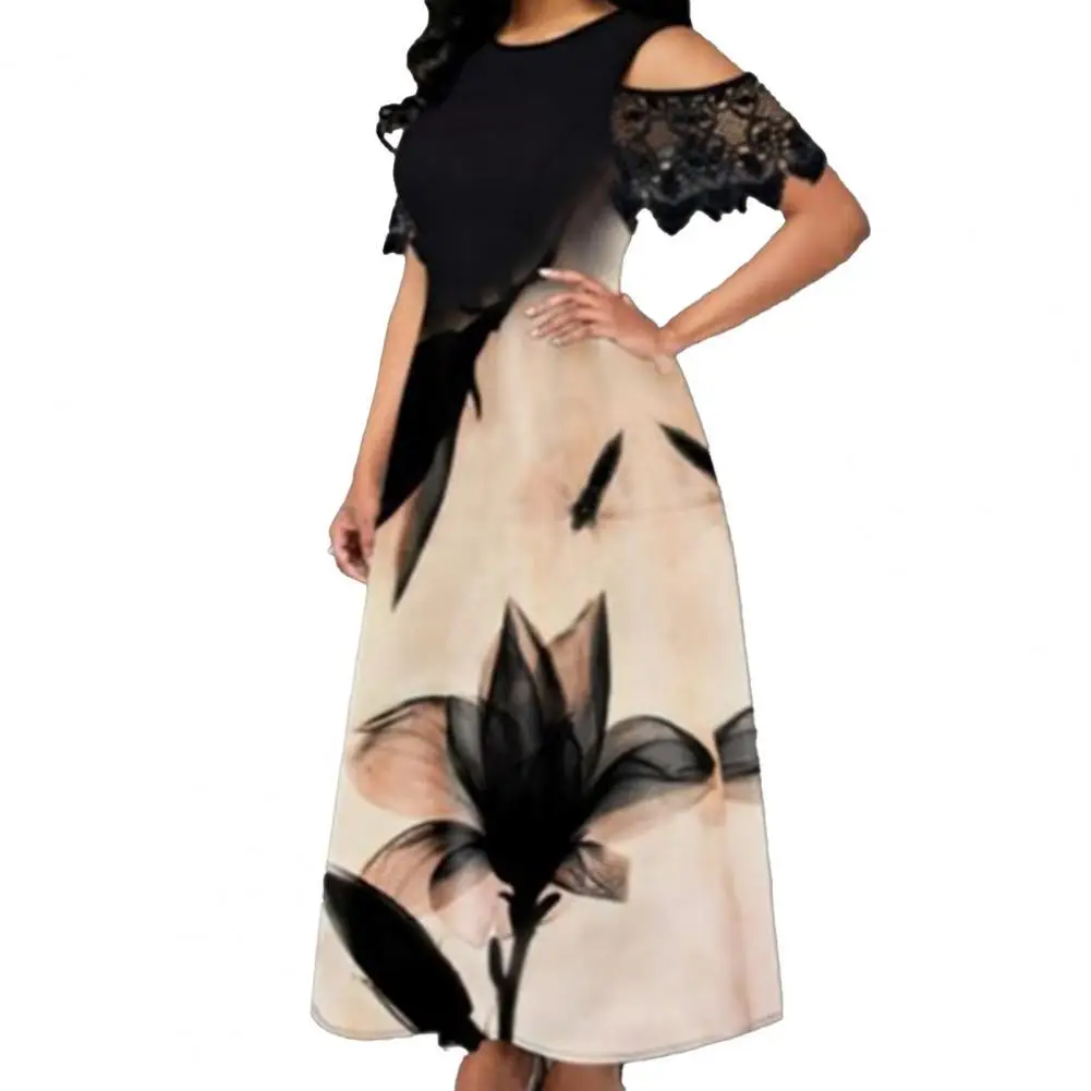 

Elegant Women Dress Floral Print Lace Summer Slim-fitting Long Dress for Women 2022 Night Club Party Wear Black 3XL