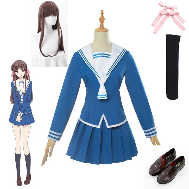 

Anime Fruits Basket Tohru Honda Cosplay Costume Girls Uniform JK Girl School Uniform Women Sailor Costume Top Skirt Wigs