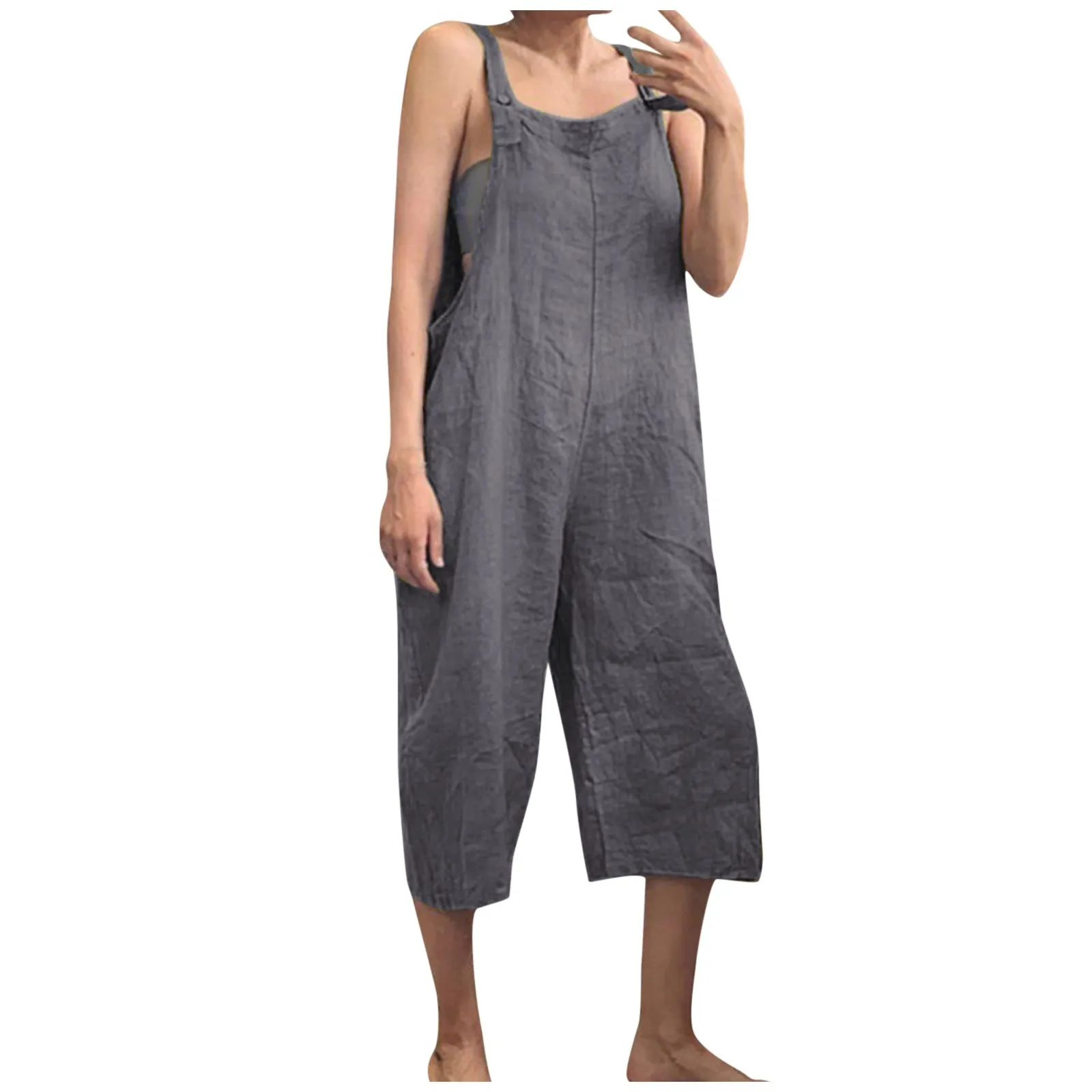 Женский свободный комбинезон до щиколотки повседневный однотонный без рукавов с