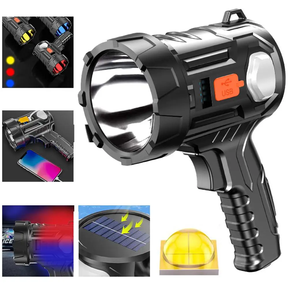 

W5114 Solar Led Searchlight Outdoor Portable Handheld Lantern Flashlight Torch Camping Light Power Bank