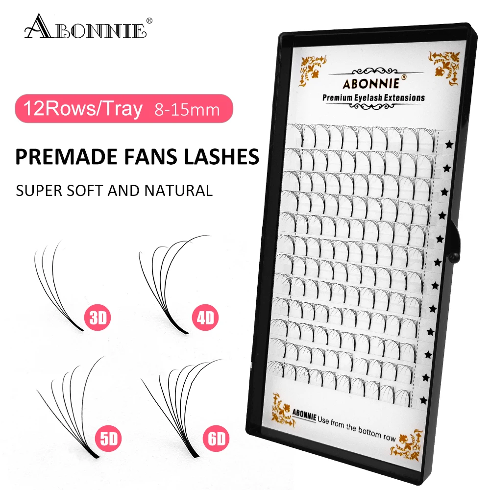 

Abonnie 3D/4D/5D/6D Premade Volume Lashes Long Stem Fans D Curl Lashes Russian Volume Eyelashes Extensions Supplies