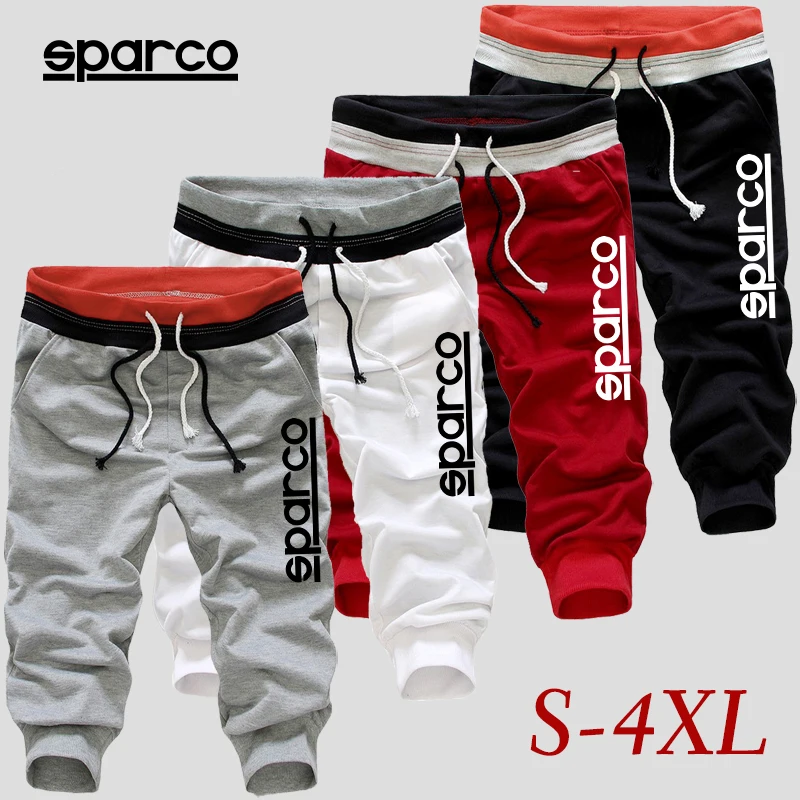 

Men's Cropped Pants Sparco Print Jogging Pants Male Sport Shorts Loose Basketball Pants Men Casual Outdoor Running Shorts