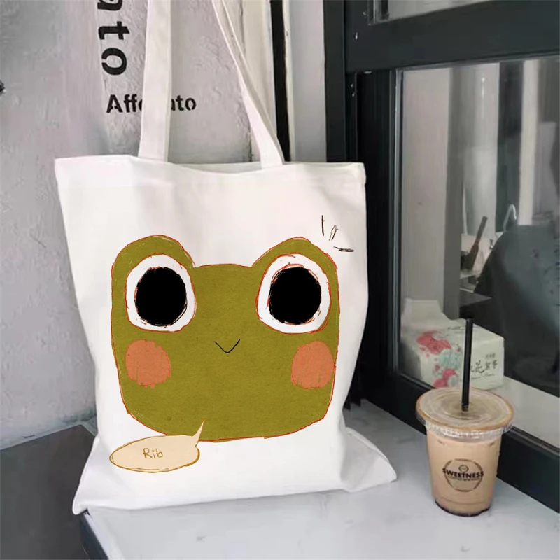 

Korea Ulzzang Cute Frog Print Chic Women Canvas Bag Casual Women Bag Large Capacity Cartoon Shoulder Bag Y2k Women Shopper Bags