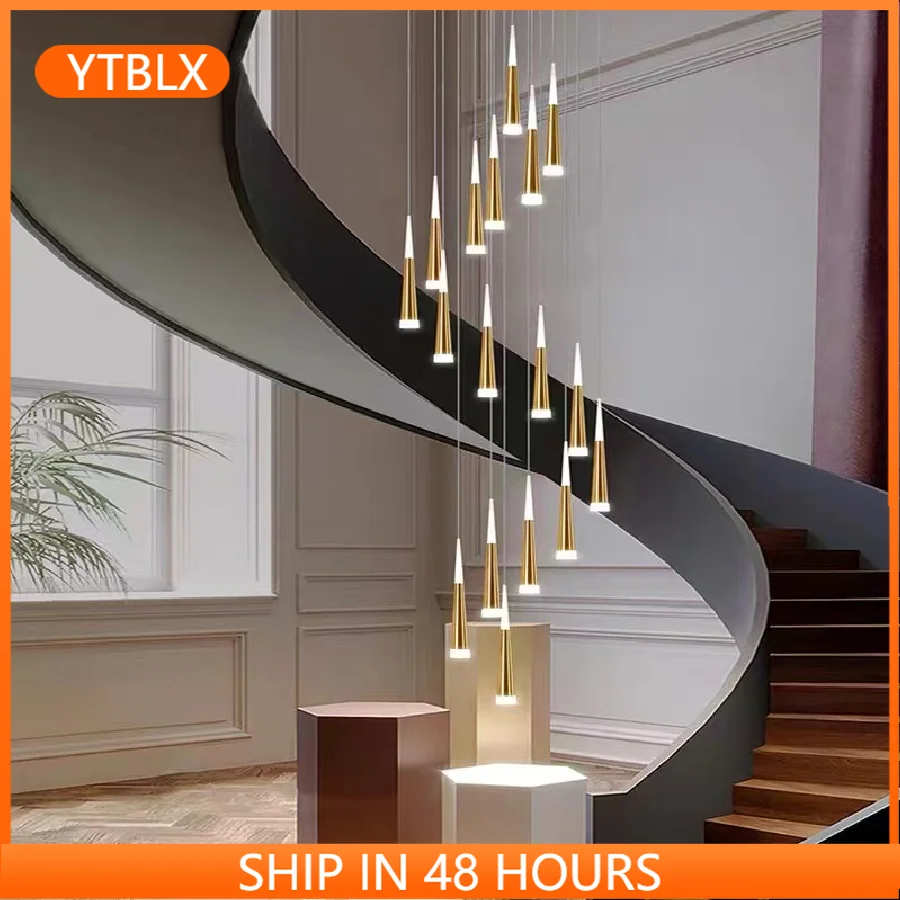 

Modern LED Crystal Chandelier For Staircase Black Meteor Shower Cryital Hanging Lamps Creative Design Indoor Lighting Fixtures