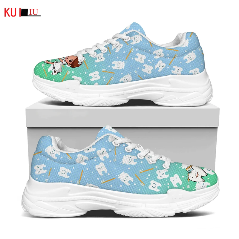 

KUILIU Nurse Dentist Women Sneakers Breathable Sports Shoes Casual Thick Sole Increasing Gradient Funny Teeth Dental Trainers