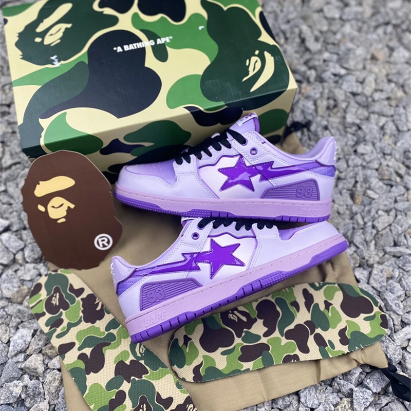 A Bathing Ape Sport Women Shoes Human Made Sta Sk8 Running Shoes Sneakers Casual Sandals Purple Shoes for Women Size:36-40