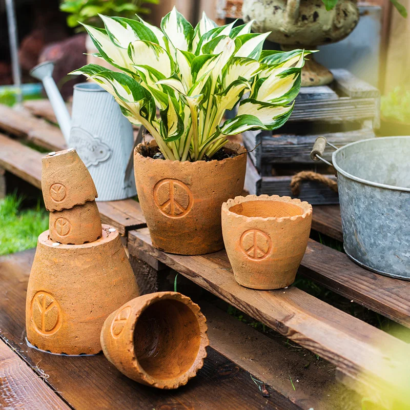 

Red Terracotta Stoneware Large Size Flower Pot Flower Ware Garden Grocery Balcony European Art Vintage Style Ceramic Vase