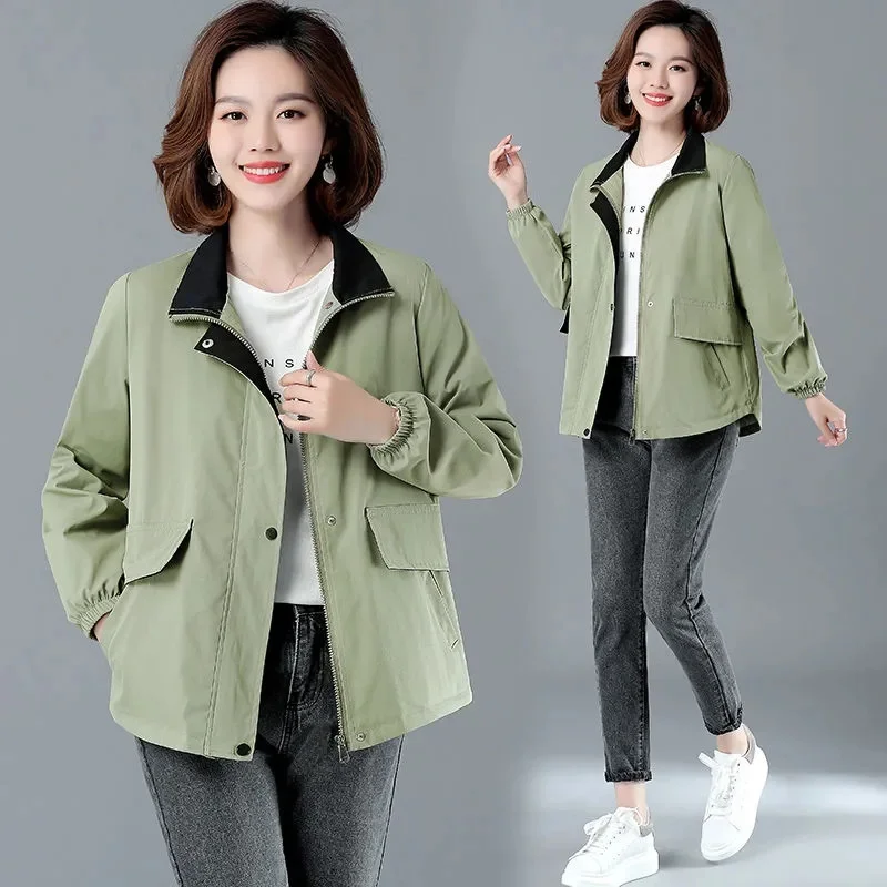 

Женская короткая куртка, Новинка весна-осень 2023, Повседневная ветровка, женское базовое пальто с воротником-стойкой, куртка на молнии с карманами, верхняя одежда