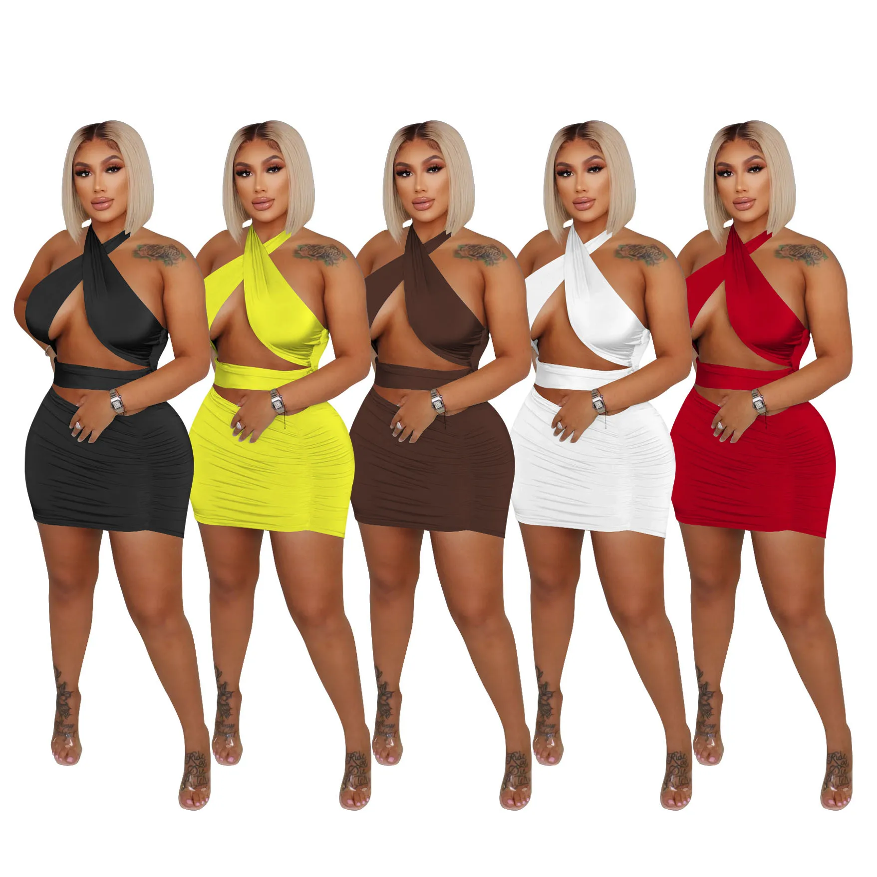 Lovelysales 2022 Women's Clothes Tank Top Sleeveless Sexy Short Skirt Suit 8203