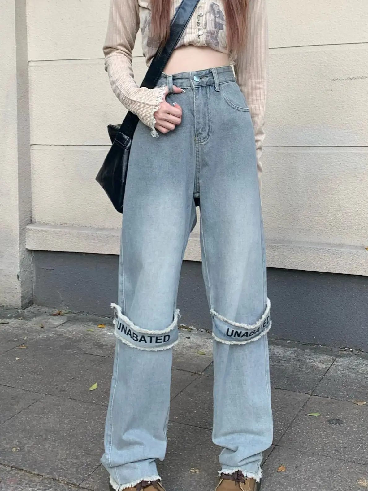 Jeans Women All-match Korean Style Mopping Trousers Denim Vintage High Street Solid High Waist Autumn Baggy Chic Street Casual