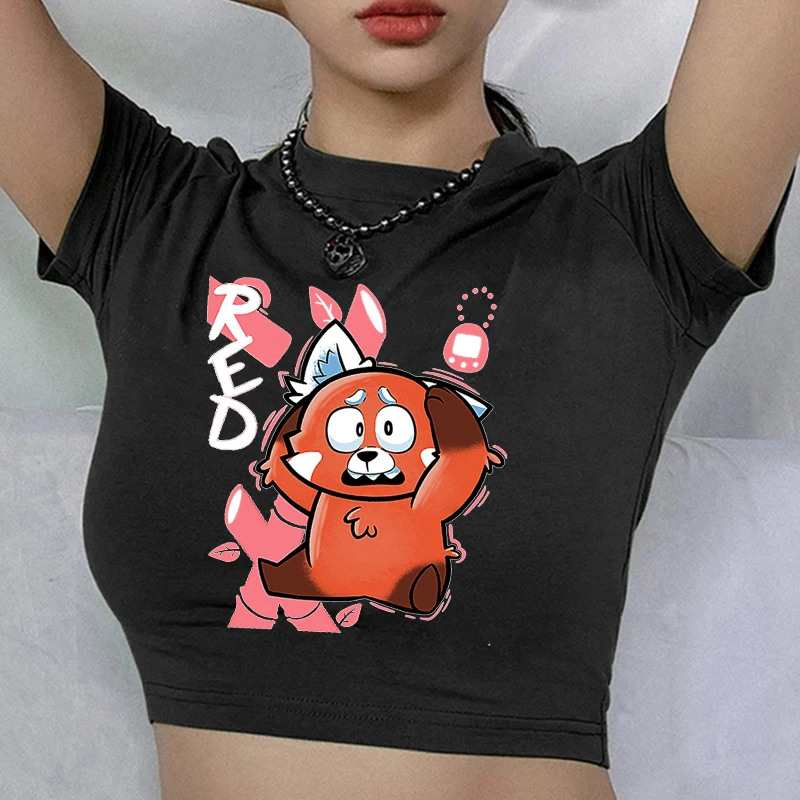 

Turning Red Kawaii Print T-shirt Women Sudadera Harajuku Aesthetics Black Tops Tshirt 2022 New Summer Fashion Y2k Female T Shirt