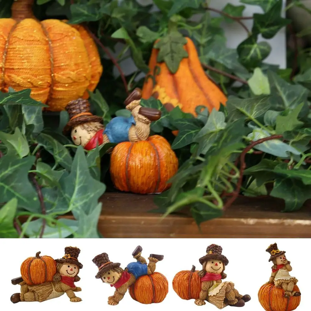 

Boys And Girls Pumpkin Scarecrow Ornaments Decorative Resin Unique Pumpkin Statue Lovely Garden