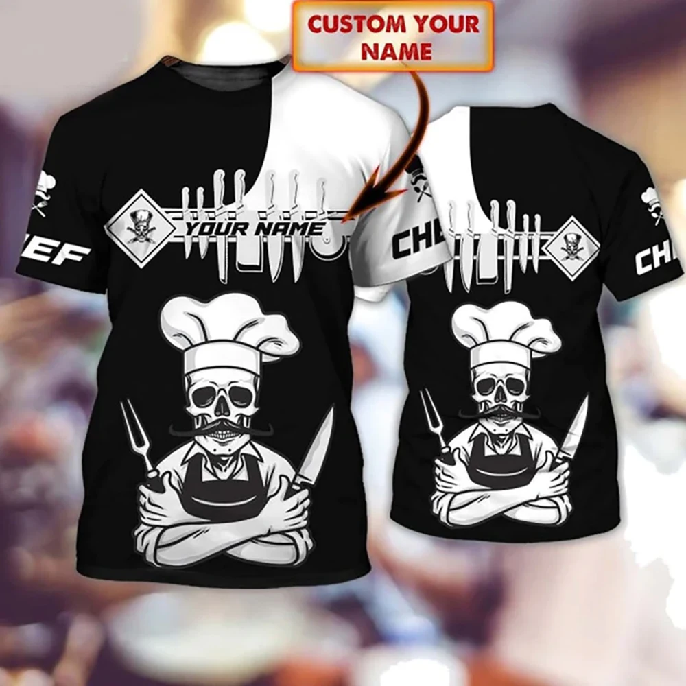 

Футболки для шеф-повара ресторана, гостиничная кухня, форма для приготовления пищи, футболки с круглым вырезом, летние топы с коротким рукавом, персонализированные