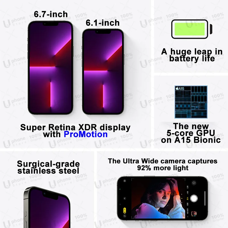 НОВЫЙ Apple iPhone 13 Pro 128ГБ / 256ГБ 512ГБ 5G смартфон A15 6 1 дюймов OLED дисплей iOS мобильный