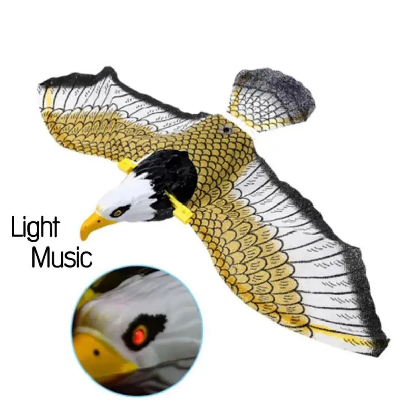 New Simulation Electronics Eagle Luminous Bird Repellent Hanging Eagle With Music Light Flying Bird Scarer Cartoon Pull Line Toy