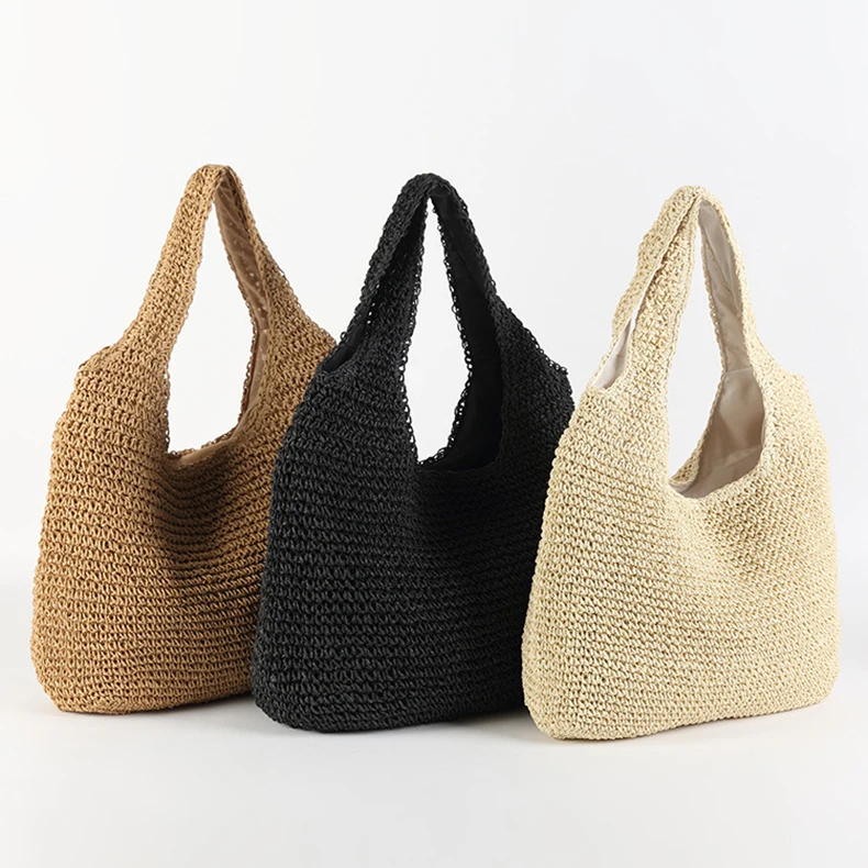 

Women Beach Bags 2022 Summer Woven Straw Party Shoulder Travel Luxury Tote Fashion Simple Large Cosmetic Bucket Female Handbags