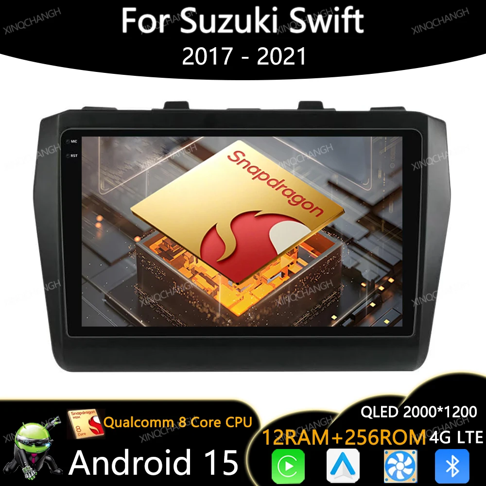 Фото Автомобильный радиоприемник Android 15 для Suzuki Swift 2017-2021 Carplay Auto 4G LTE 5G WIFI BT 2DIN Мультимедийный видеоплеер QLED Головное устройство GPS №1